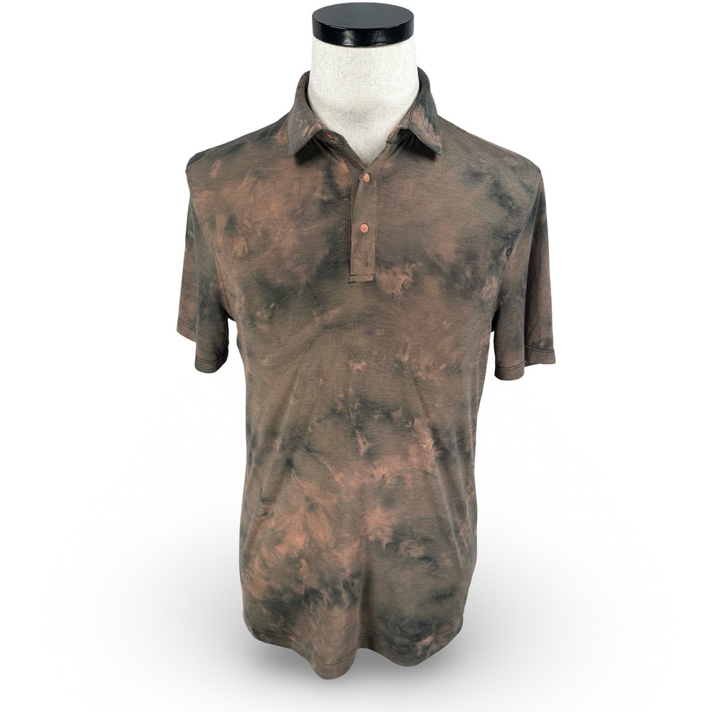 Lululemon Evolution Polo Shirt Mens Small S Gray Peach Tie Dye Short Sleeve Golf